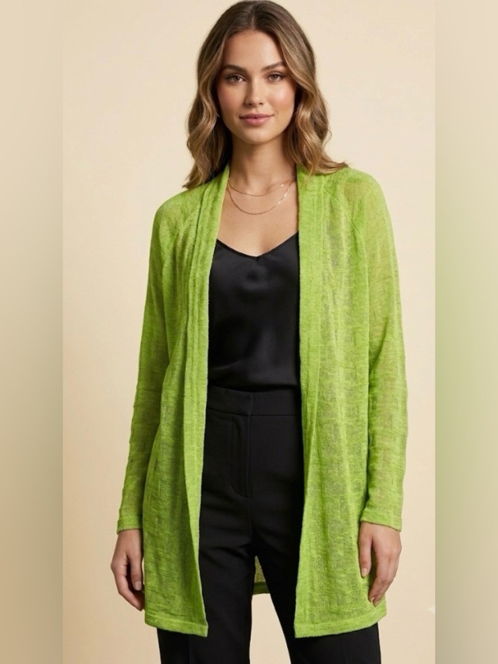 Pleats collection lime green opened long sleeve cardigan size medium